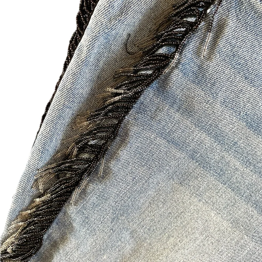 7 for all mankind Vintage Luxe Beaded Fringe Detail Blue Jeans - Picture 6 of 9